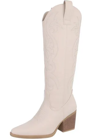 Ital-Design Damen Cowboyboots Western Westernstiefel (88812567) Blockabsatz Stiefel in Beige - Verkäufer: