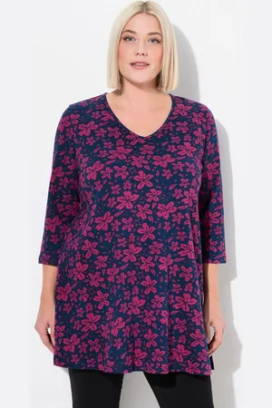 Ulla Popken Longshirt Longshirt Blüten A-Linie V-Ausschnitt 3/4-Arm - Verkäufer: Popken Fashion Group