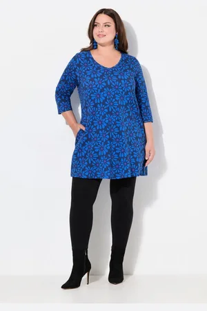 Ulla Popken Longshirt Longshirt Blüten A-Linie V-Ausschnitt 3/4-Arm - Verkäufer: Popken Fashion Group