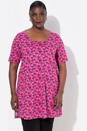 Ulla Popken Longshirt Longshirt Blüten A-Linie Rundhals Halbarm - Verkäufer: Popken Fashion Group
