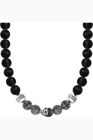 Thomas Sabo Kette ohne Anhänger Obsidian Kette Totenkopf-Design & Kreuze,Beadskette,KE1100-159-11-L70, mit Zirkonia (synth), Obsidian