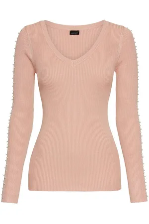 Laura Scott V-Ausschnitt-Pullover mit Zierperlen am Ärmel