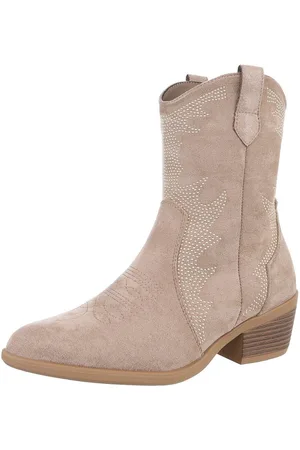 Ital-Design Damen Cowboyboots Western Westernstiefelette (88817502) Blockabsatz Stiefeletten in Hellbraun - Verkäufer: