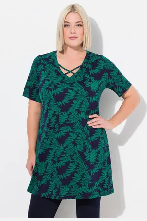 Ulla Popken Longshirt Longshirt Zierbänder A-Linie V-Ausschnitt Halbarm - Verkäufer: Popken Fashion Group