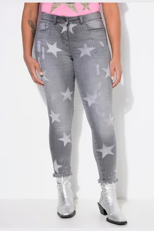 Angel of Style Regular-fit-Jeans Jeans Slim Fit Sterne Glitzersteinchen Fransensaum - Verkäufer: Popken Fashion Group