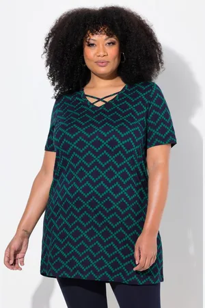Ulla Popken Longshirt Longshirt Zierbänder A-Linie V-Ausschnitt Halbarm - Verkäufer: Popken Fashion Group