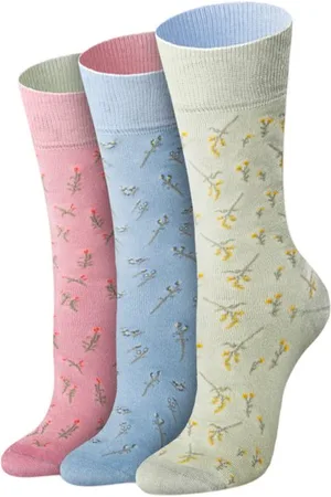 Von Jungfeld Socken 3er Box: Blumenmotive "Bloom" in mehrfarbig - Verkäufer: