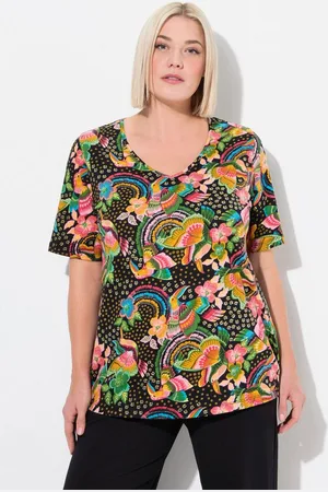 Ulla Popken Longshirt Longshirt Blüten A-Linie V-Ausschnitt Halbarm - Verkäufer: Popken Fashion Group