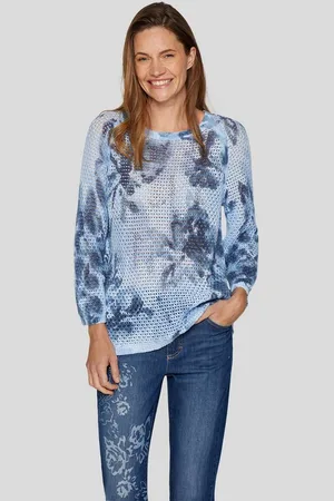 Rabe Strickpullover Lochstrick Pullover mit floralem Muster