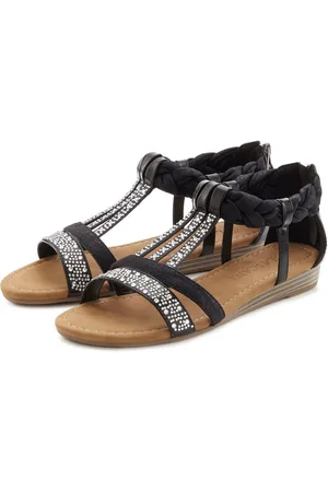 Lascana Sommerschuh Sandale mit Glitzersteinen, kleiner Keilabsatz, Sandalette, Sommerschuh VEGAN