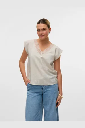 VERO MODA Spitzentop VMSAFA SL V-NECK LACE TOP WVN GA NOOS