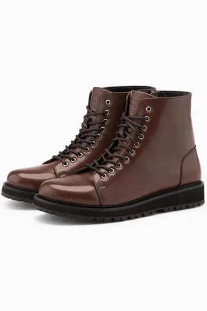 Ombre Clothing Hohe Herren-Boots aus glänzendem Öko-Leder Schnürboots - Verkäufer: