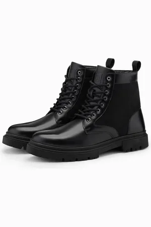 Ombre Clothing Herren-Trapperstiefel mit hohem Schaft aus kombinierten Materialien Schnürboots - Verkäufer: