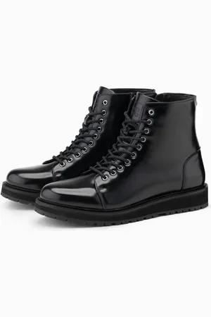 Ombre Clothing Hohe Herren-Boots aus glänzendem Öko-Leder Schnürboots - Verkäufer: