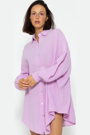 SASSYCLASSY Longbluse Oversize Musselin Bluse Damen Langarm Elegant Hemdbluse lang aus Baumwolle mit V-Ausschnitt, One Size (Gr. 36-48) - Verkäufer: