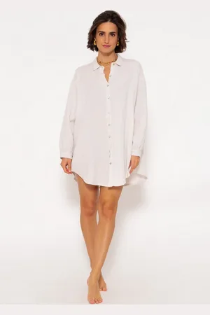 SASSYCLASSY Longbluse Oversize Musselin Bluse Damen Langarm Elegant Hemdbluse lang aus Baumwolle mit V-Ausschnitt, One Size (Gr. 36-48) - Verkäufer: