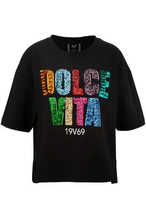19V69 Italia T-Shirt PETONIA SEQUINS mit bestickten Schriftzug - Verkäufer: Marco GmbH
