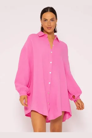 SASSYCLASSY Longbluse Oversize Musselin Bluse Damen Langarm Elegant Hemdbluse lang aus Baumwolle mit V-Ausschnitt, One Size (Gr. 36-48) - Verkäufer: