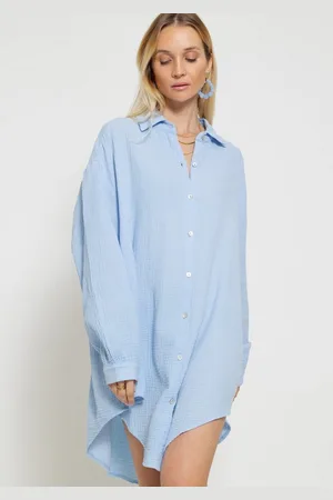 SASSYCLASSY Longbluse Oversize Musselin Bluse Damen Langarm Elegant Hemdbluse lang aus Baumwolle mit V-Ausschnitt, One Size (Gr. 36-48) - Verkäufer: