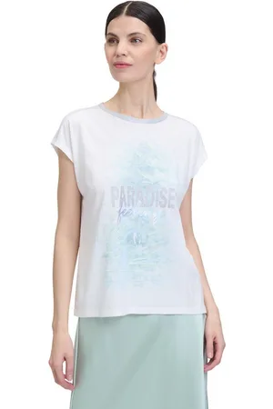 Cartoon Kurzarmshirt Rundhals-Shirt mit Placement (1-tlg) Aufgesteppte Bänder
