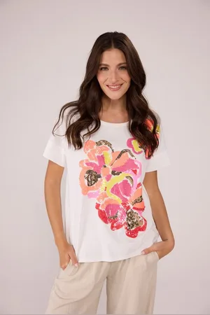 Lieblingsstück Rundhalsshirt DavyL mit Blumendruck und Pailletten