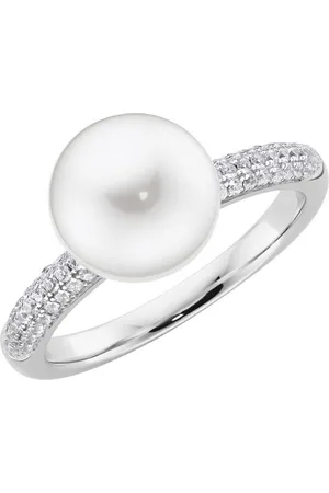 Giorgio Martello Perlenring mit Muschelkern-Perle und Zirkonia, Silber 925