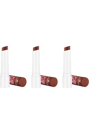 Essence Lippenbalsam JUICY BOMB glossy butter balm, 3-tlg., Schmelzende Textur mit schokoladigem Duft für glänzende Lippen