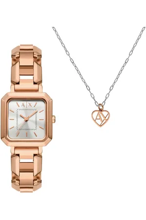 Armani Exchange Quarzuhr AX7167SET, (Set, 2-tlg., mit Halskette), Armbanduhr, Damenuhr, Edelstahlarmband, Ideal auch als Geschenk
