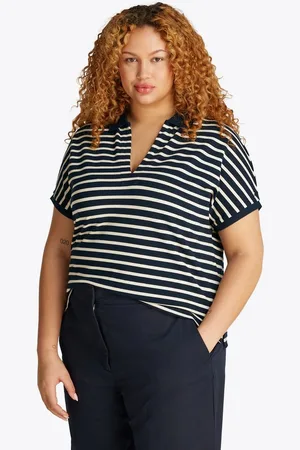 Tommy Hilfiger Poloshirt CRV LYOCELL OPEN-NK POLO SS in Großen Größen, Polokragen, Streifenmuster