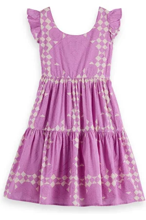 Scotch&Soda A-Linien-Kleid Kinder gemustertes Kleid in Pink/Creme mit Rüschenärmel - Verkäufer: coolkids-store