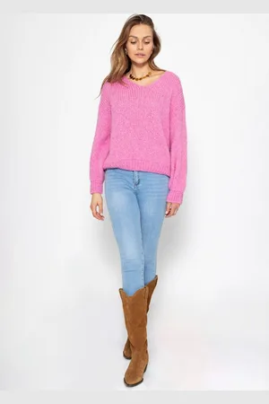 SASSYCLASSY Strickpullover Oversize Pullover Damen mit V-Ausschnitt Elegant Weicher Damenpullover aus Grobstrick Schwarz Beige Grau Rosa Rot - Verkäufer: