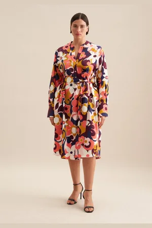 Seidensticker Sommerkleid Schwarze Rose Langarm Kragen Floral