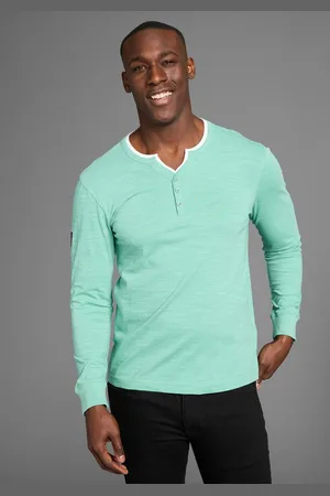 DELMAO Henleyshirt Langarm, melierte Optik, Henleykragen, aus Baumwollmischung