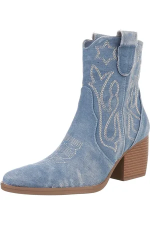 Ital-Design Damen Cowboyboots Western Westernstiefelette (88843770) Blockabsatz Stiefeletten in Hellblau - Verkäufer: