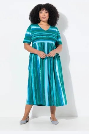 Ulla Popken Maxikleid Jerseykleid Streifenmix A-Linie V-Ausschnitt - Verkäufer: Popken Fashion Group