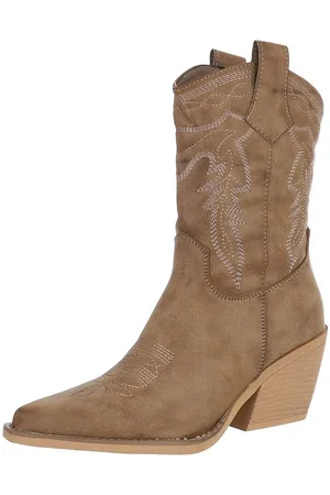 Ital-Design Damen Cowboyboots Western Westernstiefelette (88843734) Blockabsatz Stiefeletten in Hellbraun - Verkäufer: