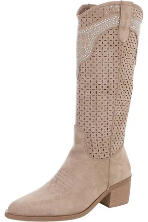 Ital-Design Damen Cowboyboots Western Sommerboots (88843674) Blockabsatz Stiefel in Hellbraun - Verkäufer: