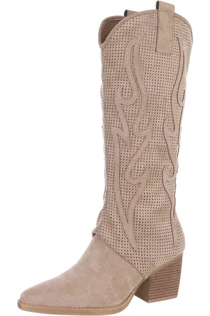 Ital-Design Damen Cowboyboots Western Sommerboots (88843697) Blockabsatz Stiefel in Hellbraun - Verkäufer: