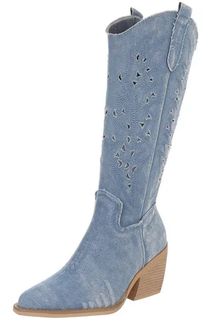 Ital-Design Damen Cowboyboots Western Sommerboots (88843816) Blockabsatz Stiefel in Hellblau - Verkäufer: