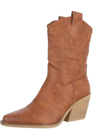 Ital-Design Damen Cowboyboots Western Westernstiefelette (88843742) Blockabsatz Stiefeletten in Camel - Verkäufer:
