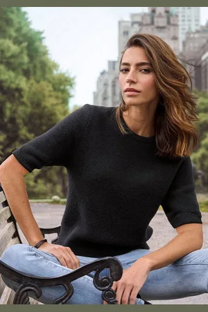 Lascana Kurzarmpullover, flauschiger Strickpullover, figurnaher Schnitt