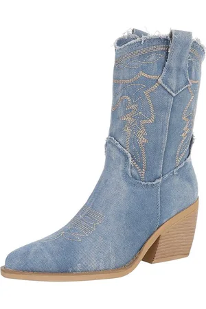 Ital-Design Damen Cowboyboots Freizeit Westernstiefelette (88843755) Blockabsatz Stiefeletten in Hellblau - Verkäufer: