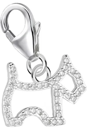 Goldene Hufeisen Charm Kristall Charm Anhänger Silber Hund mit Zirkonia Karabiner 925 Sterling, 925 Sterling Silber mit Zirkonia Charm Schmuck - Verkäufer: