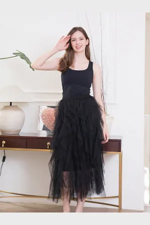 DEBAIJIA Meshrock Damen eleganter langer Rock hoch taillierter rock - Verkäufer: Paciea UG