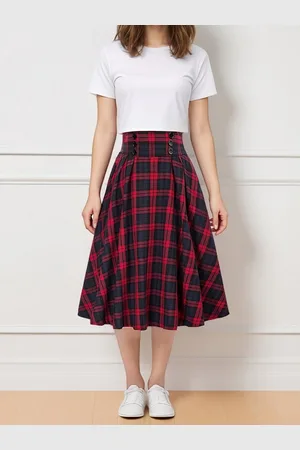DEBAIJIA Midirock Damen Rock Plissierter Karierter Elastischer Bund Vintage Midirock - Verkäufer: Paciea UG