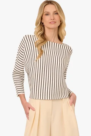 Adrianna Papell Strickpullover Crew Neck Vertical Striped Long Dolman Sleeve Rib Sweater Casual, Basic, Abendessen, Arbeit - Verkäufer: GoJungo GmbH