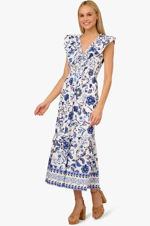 Adrianna Papell Sommerkleid Printed Ruffle Midi Dress Abendessen, Tagsüber, Urlaub, Sommer - Verkäufer: GoJungo GmbH