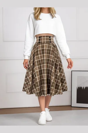 DEBAIJIA Midirock Damen Rock Plissierter Karierter Elastischer Bund Vintage Midirock - Verkäufer: Paciea UG