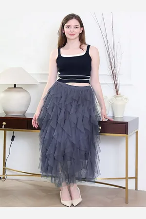 DEBAIJIA Meshrock Damen eleganter langer Rock hoch taillierter rock - Verkäufer: Paciea UG