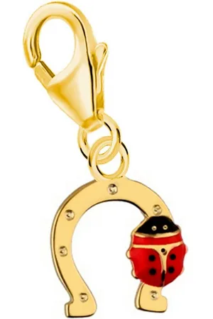Goldene Hufeisen Charm-Einhänger Charm Anhänger Gold Hufeisen Marienkäfer 18K vergoldet Karabiner, 925 Sterling Silber Goldschmuck für Damen - Verkäufer: